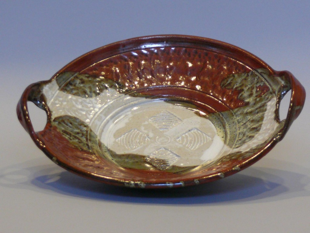 Akio Aochi, Large Platter with Handle, High Fired Hand Crafted Pottery, 2013