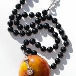 Julia O'Reilly, Amber and Onyx sterling silver necklace with Artemis