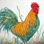 Amal Shihabi, Rooster, Watercolor, 21 x25, 2013