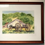 Irina Sztukowski, White Barn and Old Wagon, watercolor