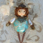 Julia Watada, Petite Art Doll Pin, Jasper and Vintage Findings, ©2012